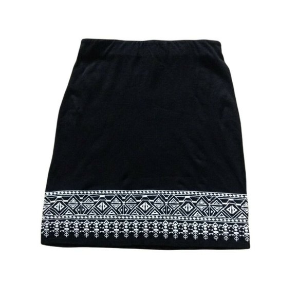 Talbots Embroidered Knit A-line Pencil Skirt Size XS Black White Aztec Southwest - Picture 3 of 5